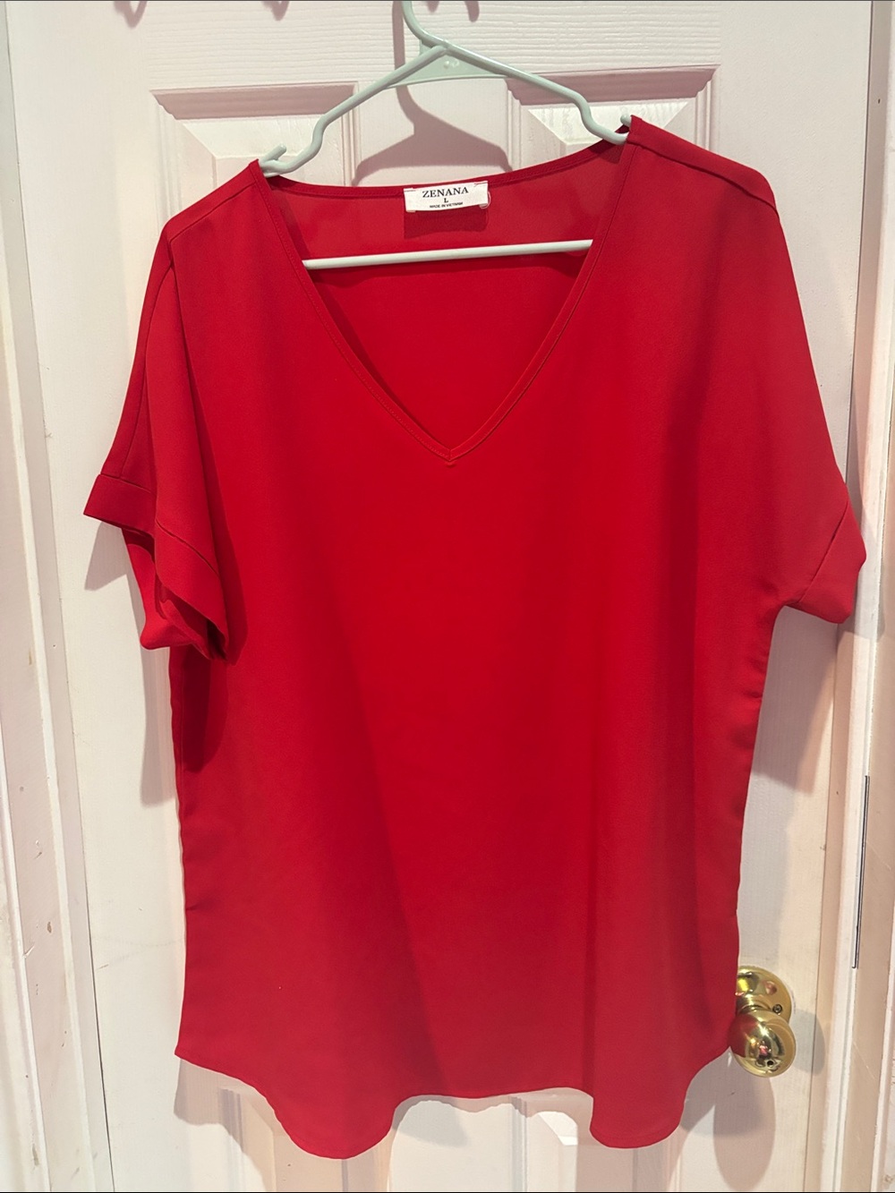 ZENANA Women’s Red V-Neck Short Sleeve Blouse